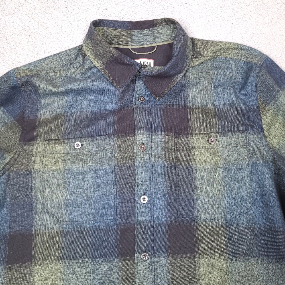 Lake & Trail Flannel‎ Shirt Mens Large Plaid Blue Green Recycled Polyester